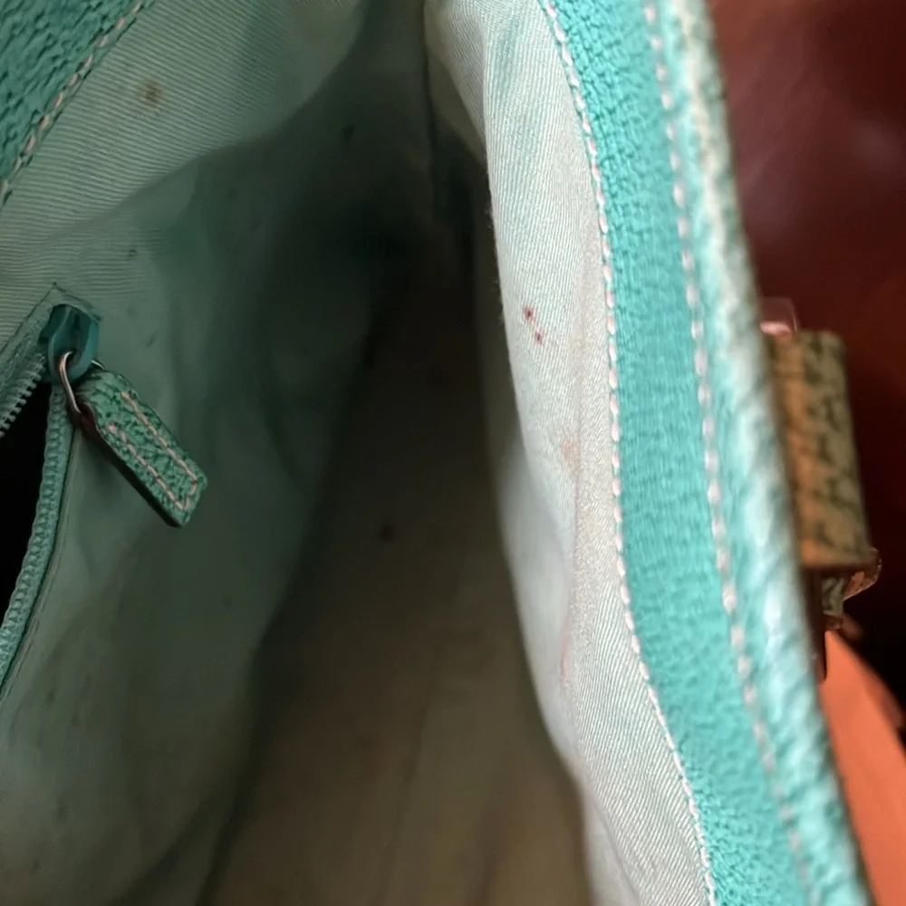 Gucci vintage green teal trim monogram canvas Abbey bag & Gucci dust bag - Picture 13 of 16